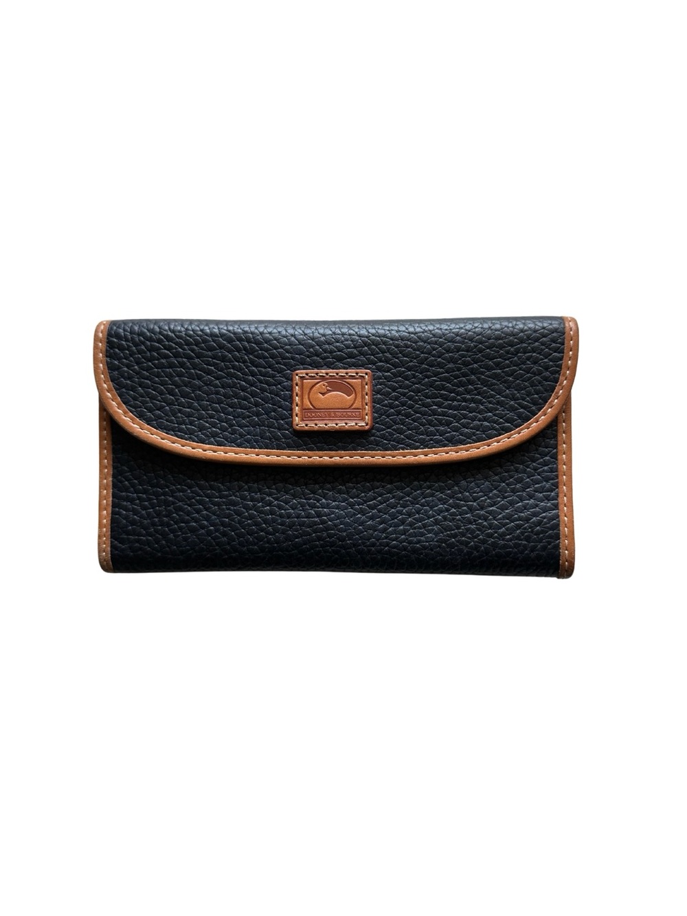 Dooney & Bourke Black Pebble Leather Wallet with Brown Trim Like New